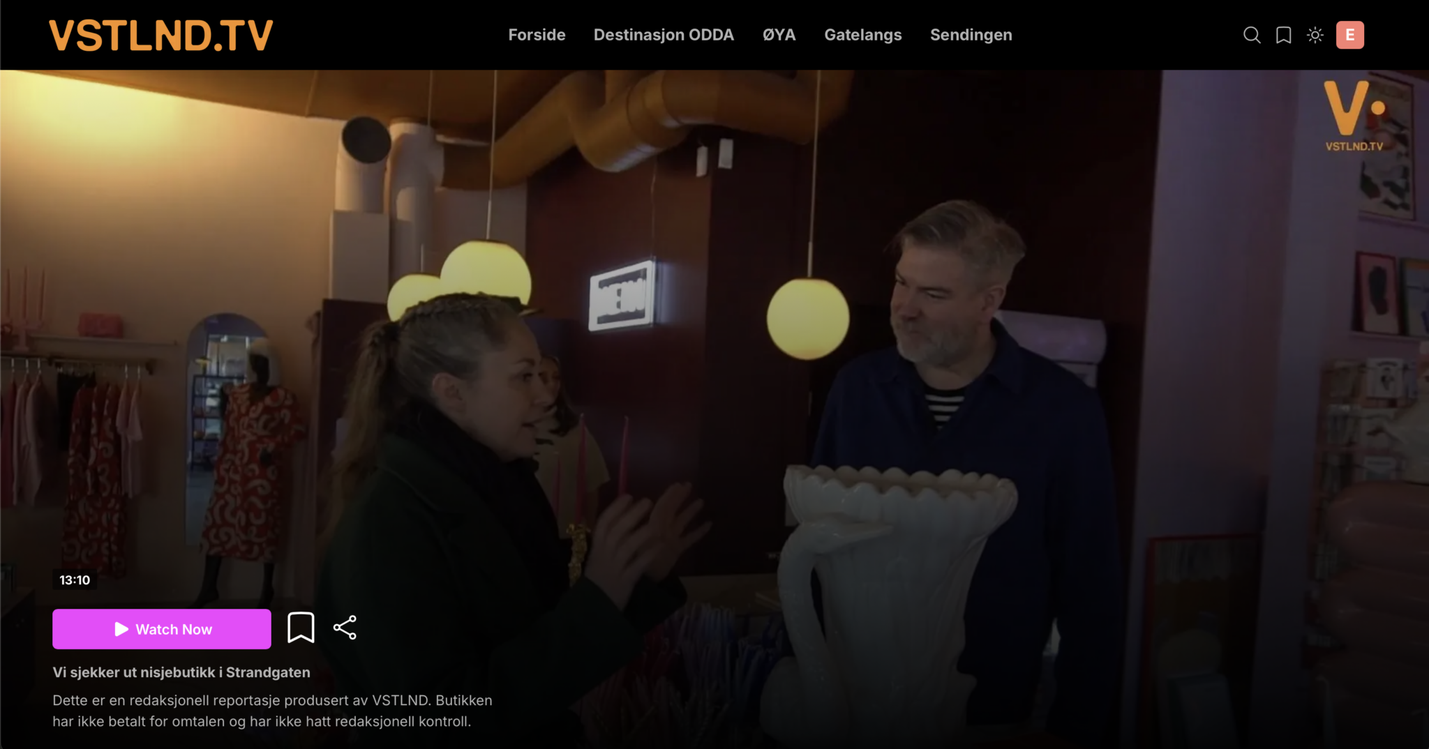 Skjermdump av plattformen vstlnd.tv hvor forsiden av den omtale reportasjen vises