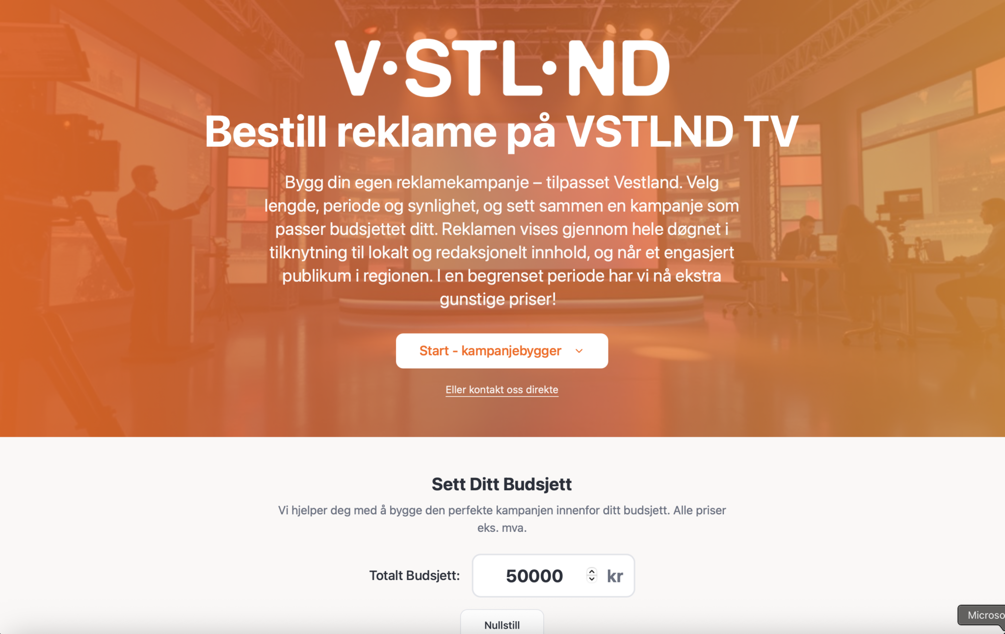 skjermdump av reklamepriskalkulatoren